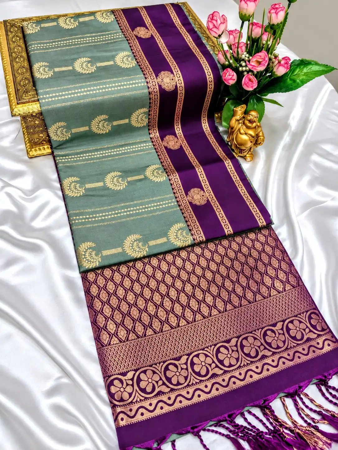 Muthu Paisley Jaal Rich Border Semi Kanchipuram Silk Saree